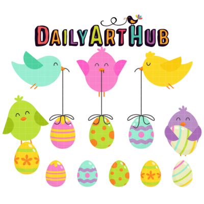 Easter Eggs And Birds Clip Art Set