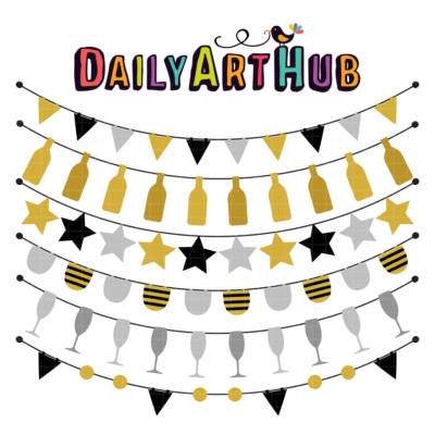 Black Silver And Gold New Year Buntings Clip Art Set