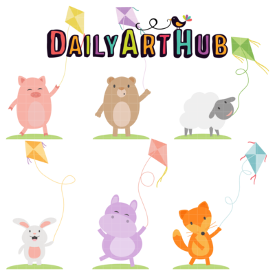 Animal Flying Kites Clip Art Set