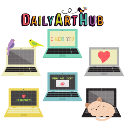 Cute Laptops Clip Art Set