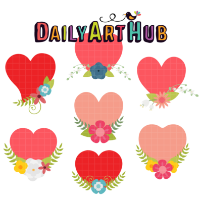 Heart Floral Labels Clip Art Set