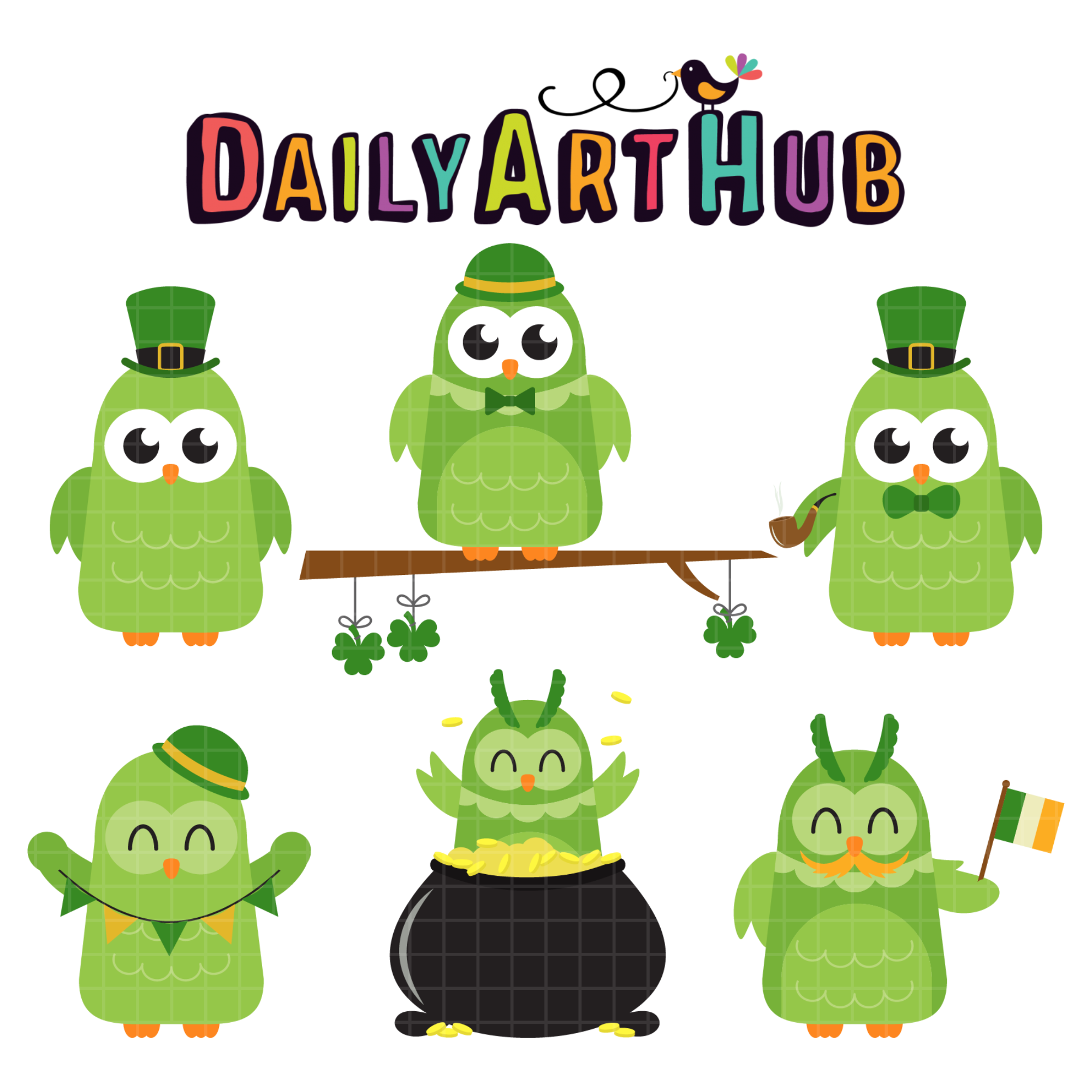 Saint Patrick's Day Owls Clip Art Set