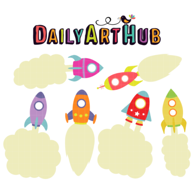 Rocket Ship Message Bubbles Clip Art Set