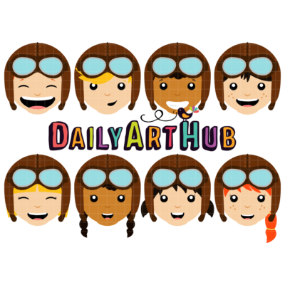 Vintage Pilot Kids Clip Art Set