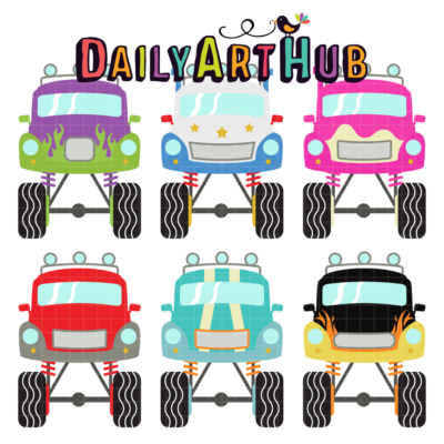 Monster Trucks Front Clip Art Set