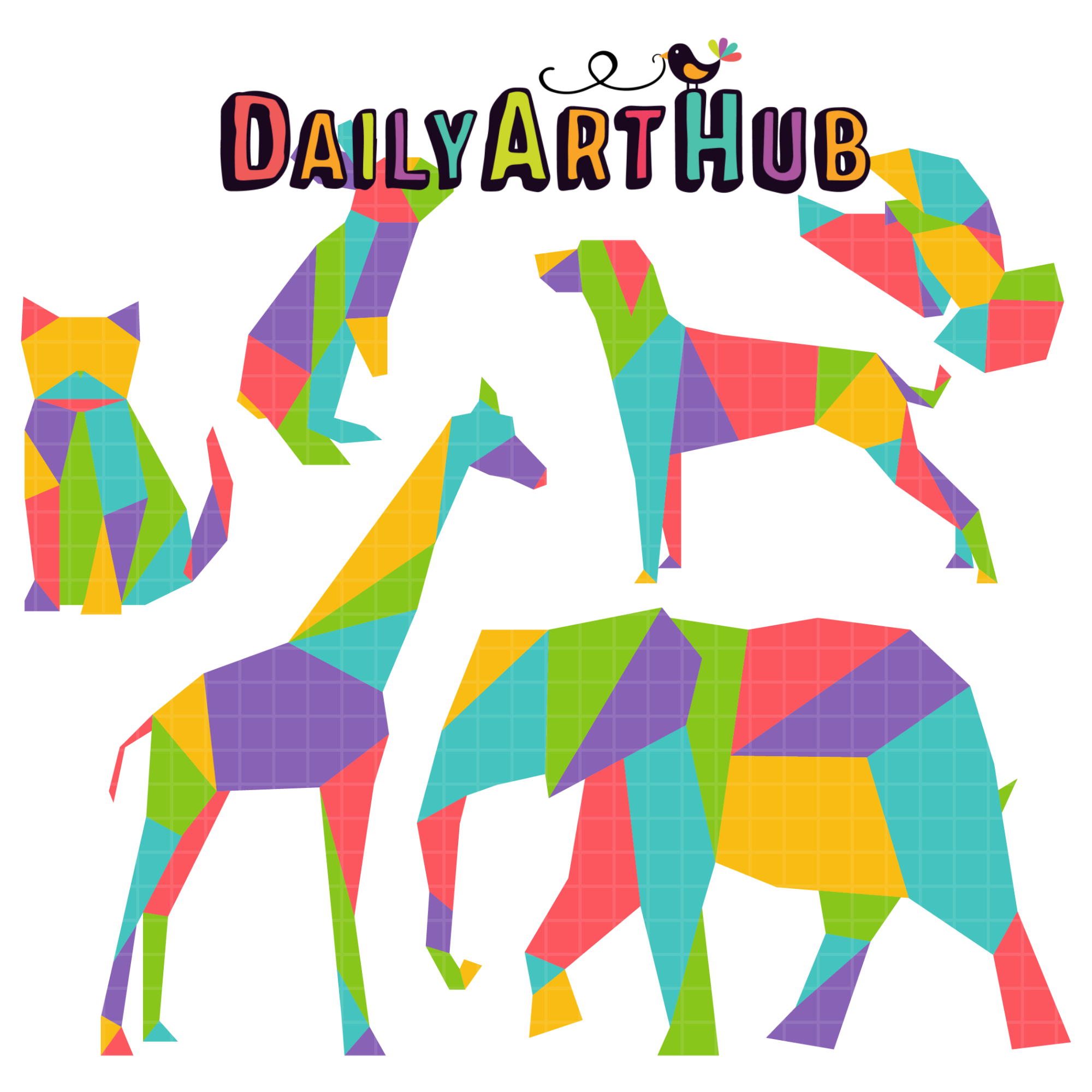 Colorful Abstract Animals Clip Art Set