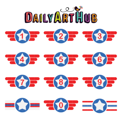 Pilot Badges And Numbers Clip Art Set