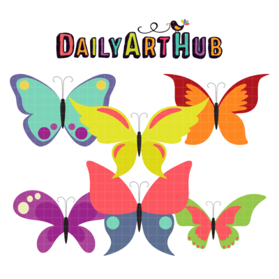 Bright Sweet Butterflies Clip Art Set
