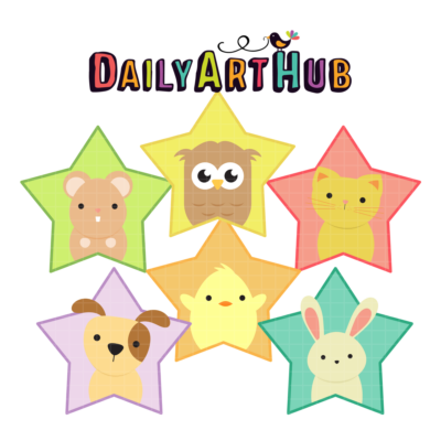Animals In Star Frames Clip Art Set