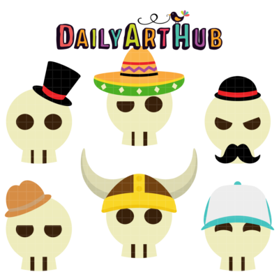 Skulls With Hats Clip Art Set