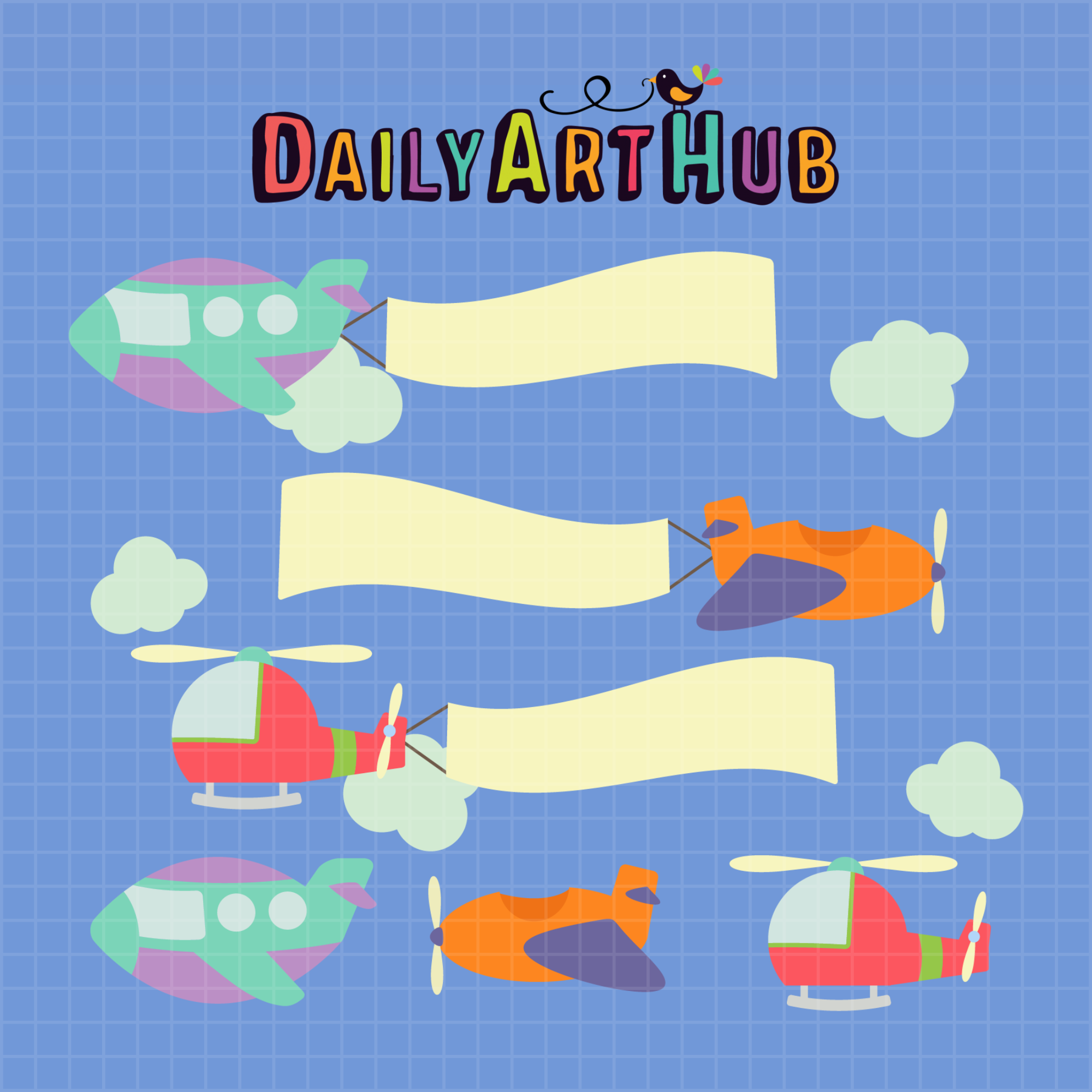 Planes Banners Clip Art Set