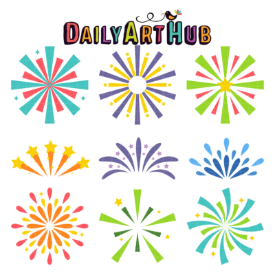 Fun And Colorful Fireworks Clip Art Set