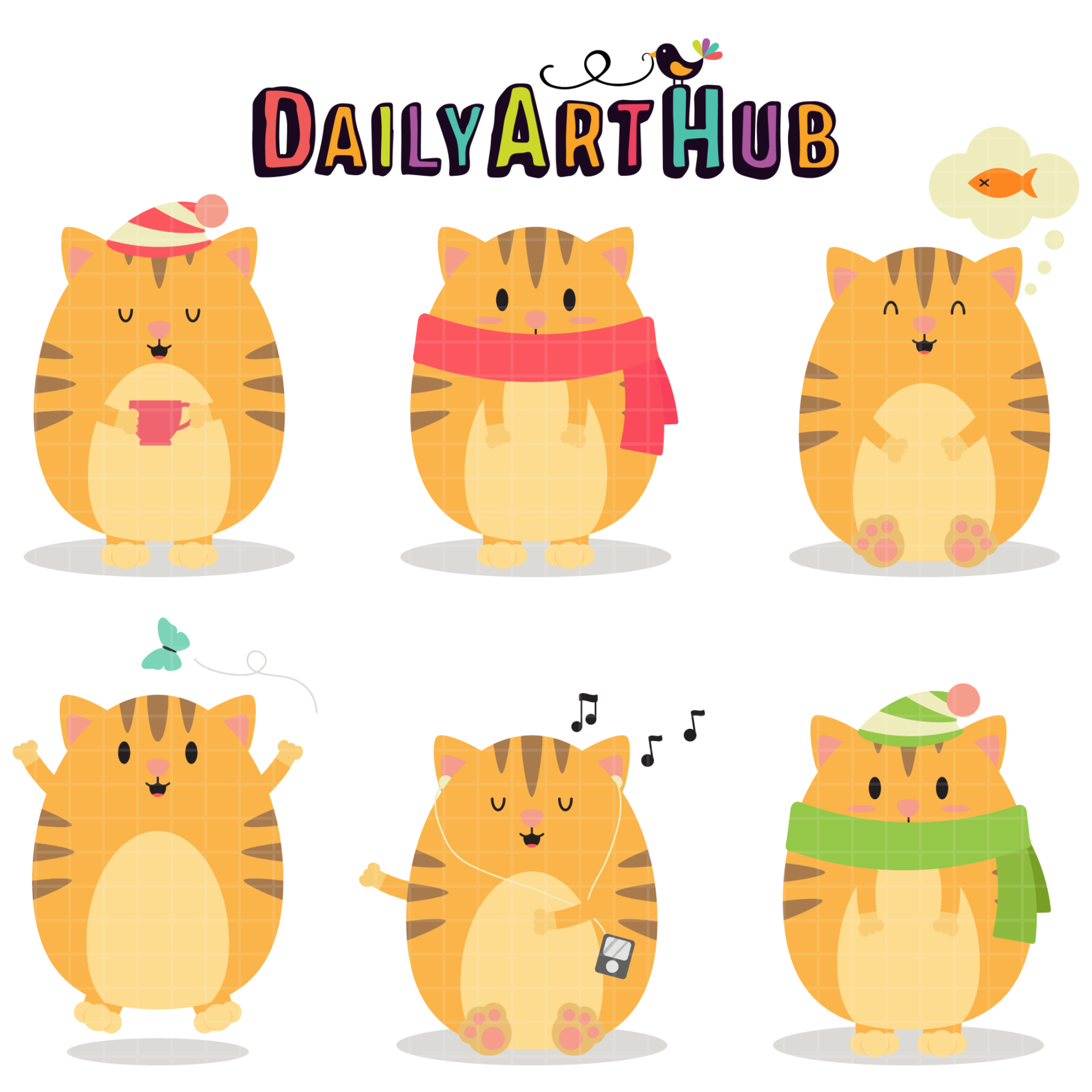 Adorable Chubby Cat Clip Art Set
