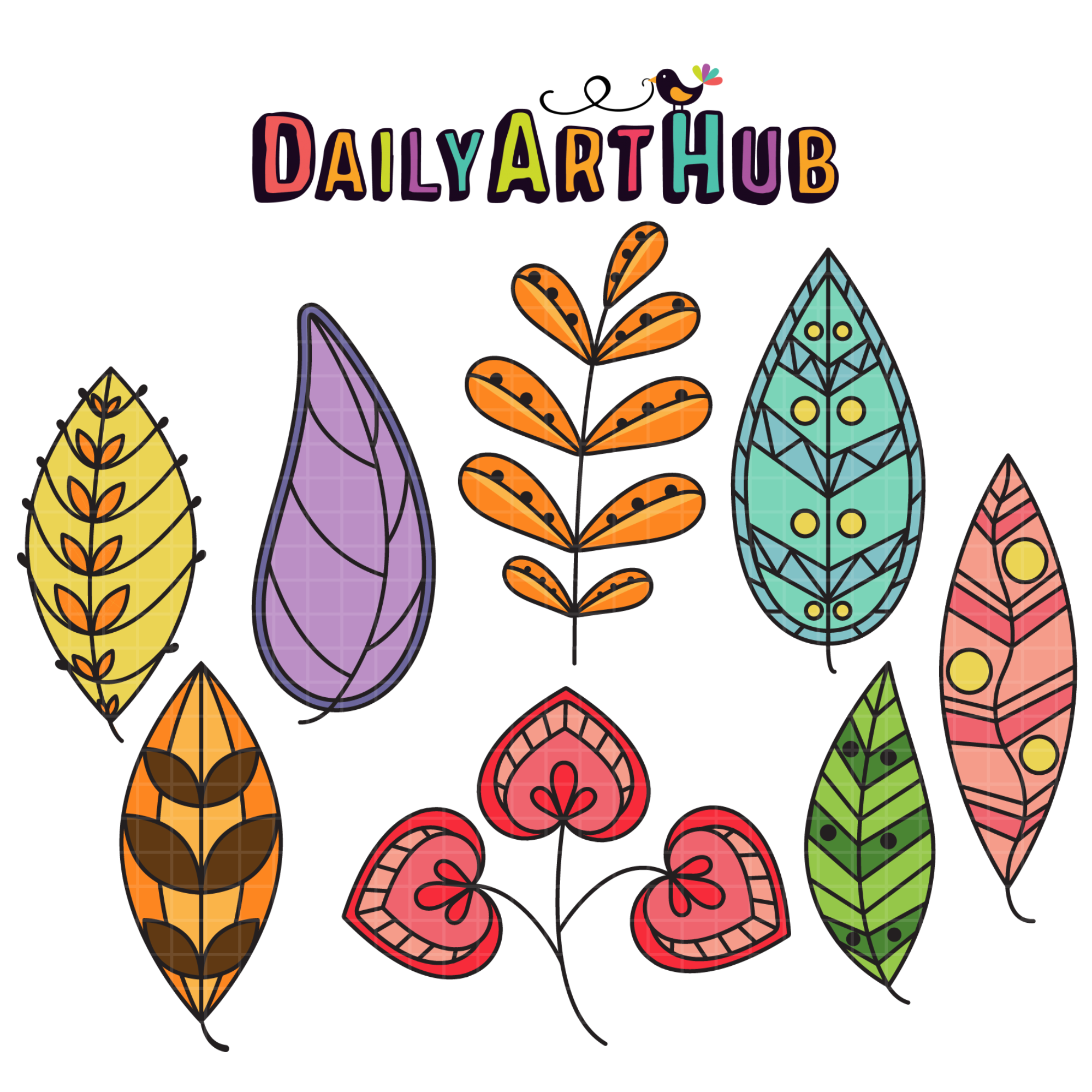 Patterned Leaves Clip Art Set