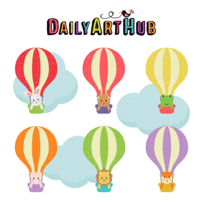 Cute Animals - Hot Air Balloons Clip Art Set