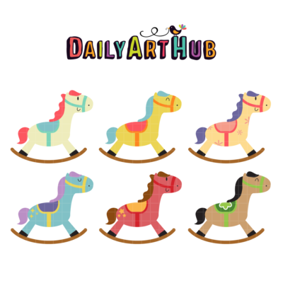 Cute Rocking Horses Clip Art Set
