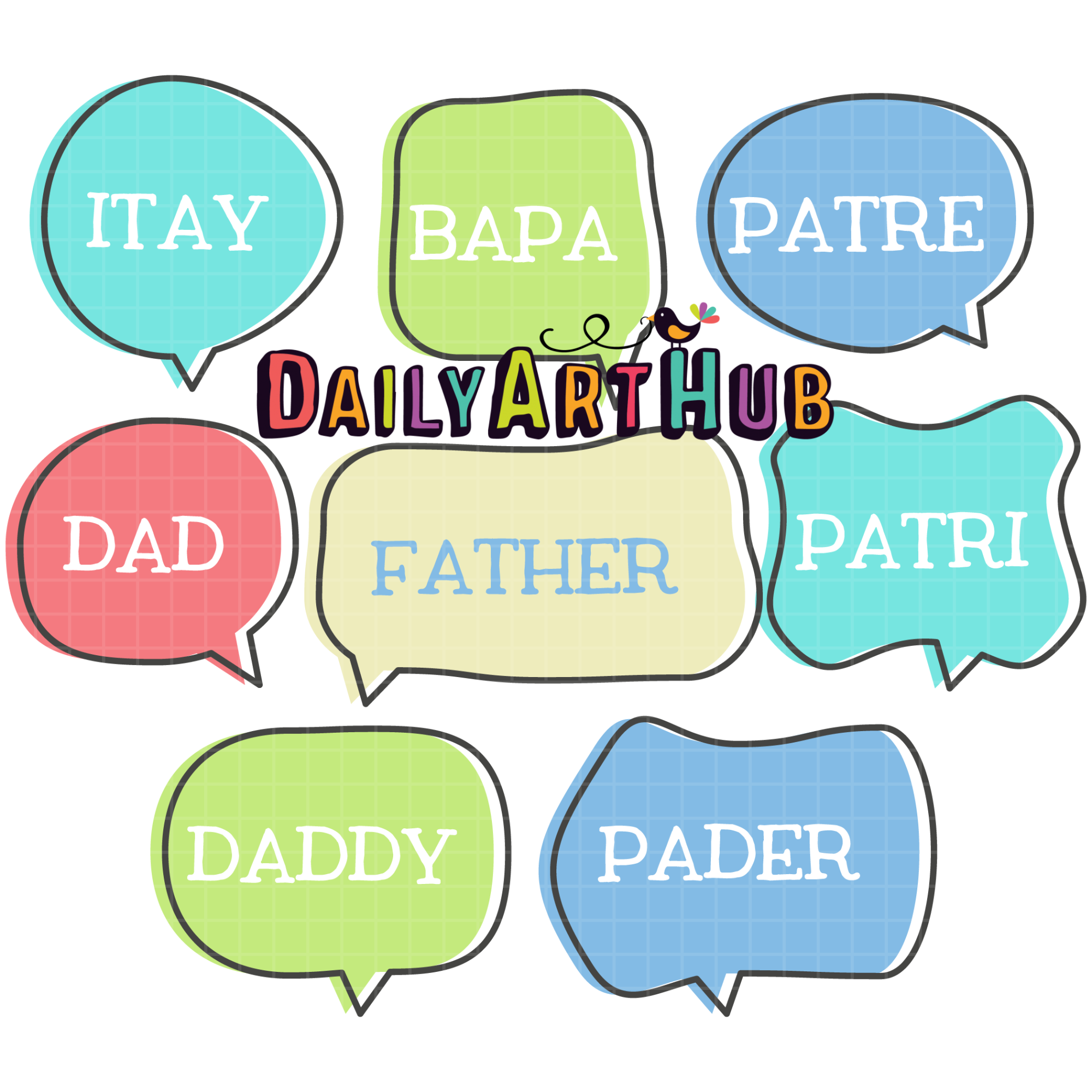 Father In Different Languages Clip Art Set