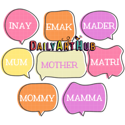 Mother In Different Languages Clip Art Set