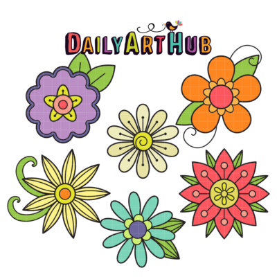 Flower Doodles Clip Art Set