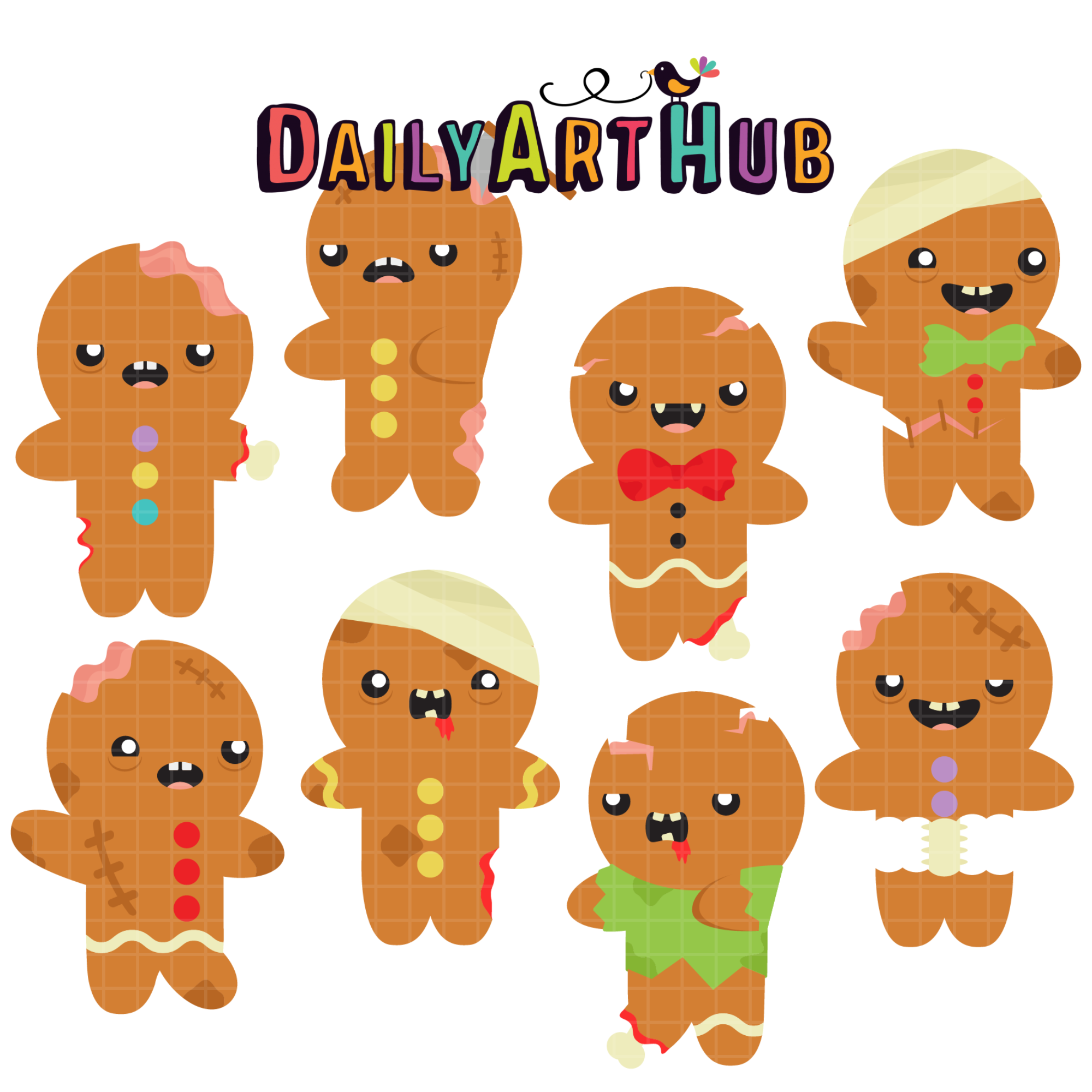Zombie Gingerbread Men Clip Art Set