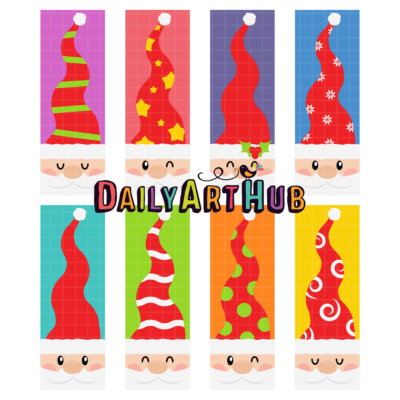 Santa With Tall Funky Hats Clip Art Set