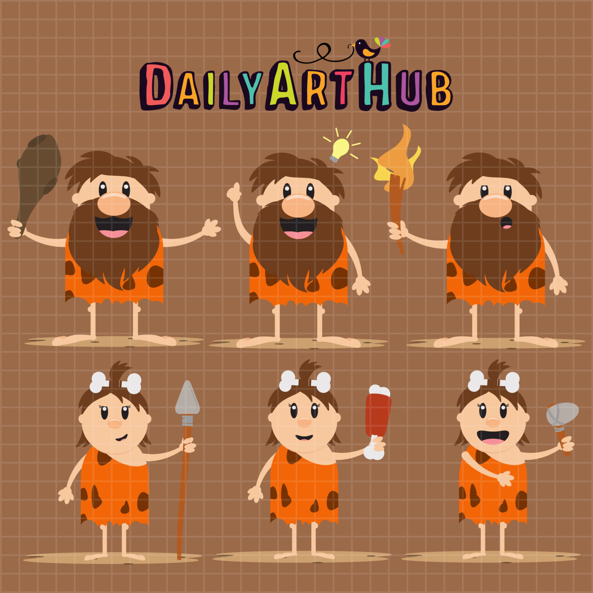 Cavemen Clip Art Set